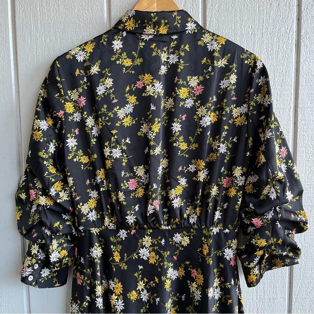 Cinq à Sept Jacey Floating Daisies Shirtdress High Low in Black Multi Size 8 - Picture 8 of 12